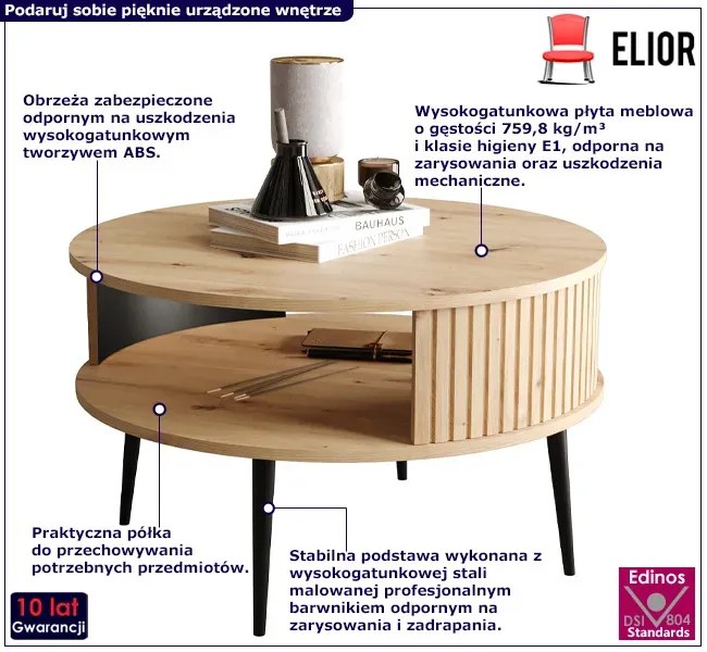 Okrągły Stolik Kawowy Do Salonu Dąb Artisan R2-L65