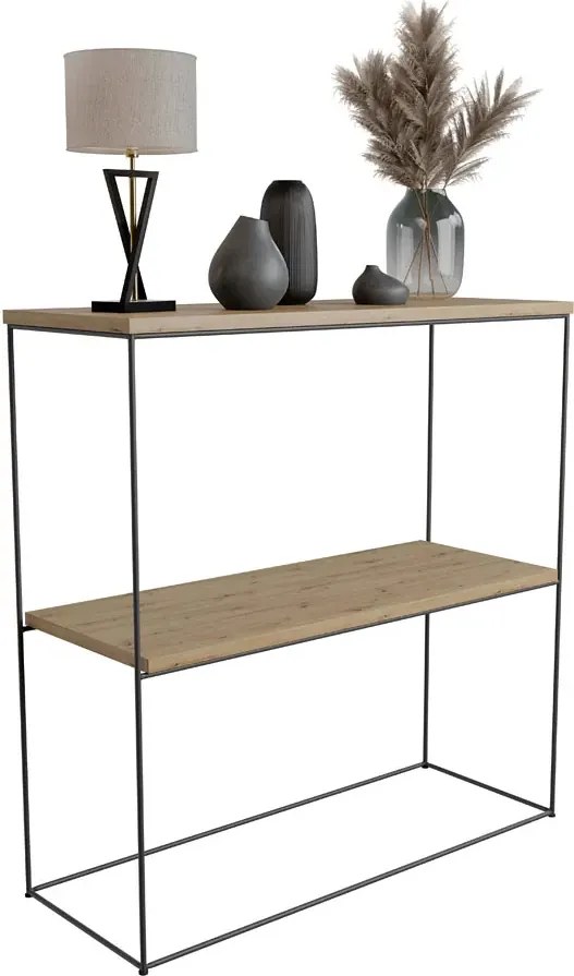 Klasyczna konsola do przedpokoju dąb artisan + czarny  P8-W51