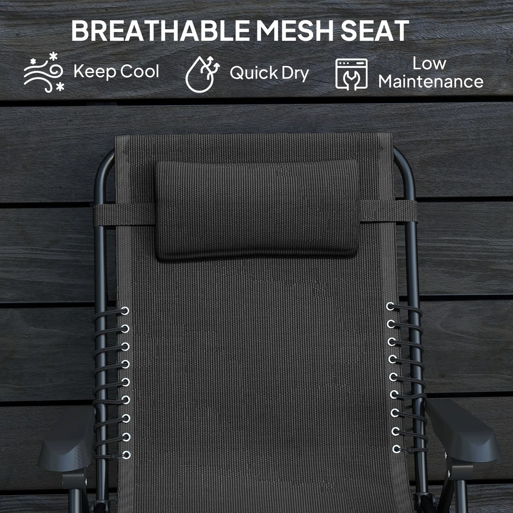 Outsunny Składany leżak ogrodowy z poduszką, z 5-stopniową regulacją oparcia, odporny na ciężar do 120 kg, czarny