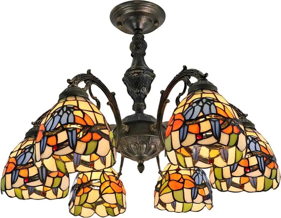 Brilagi - Tiffany witrażowy przysufitowy żyrandol JUNGLE 6xE27/60W/230V śr. 60 cm