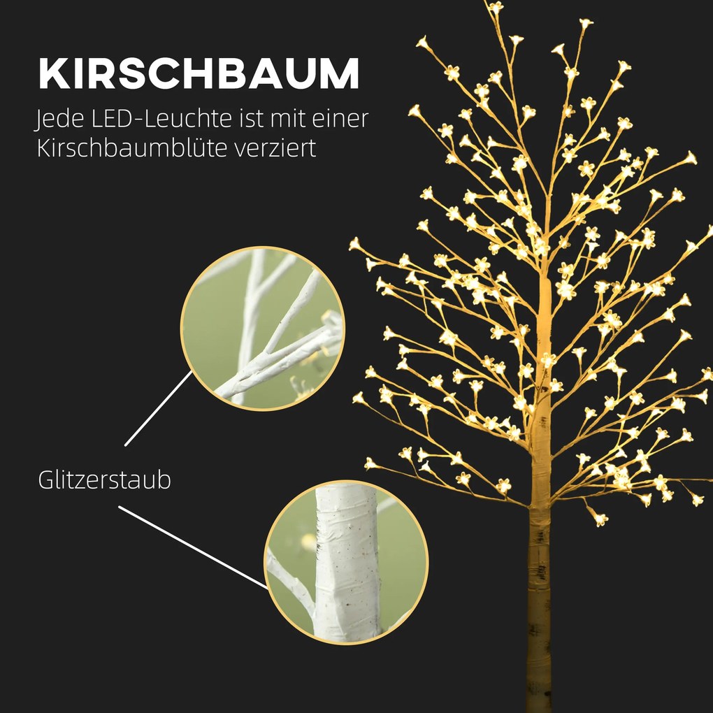 HOMCOM LED Drzewo 180 cm, Drzewo Świetlne, Wiśniowe z 180 diodami LED, 3 poziomy jasności