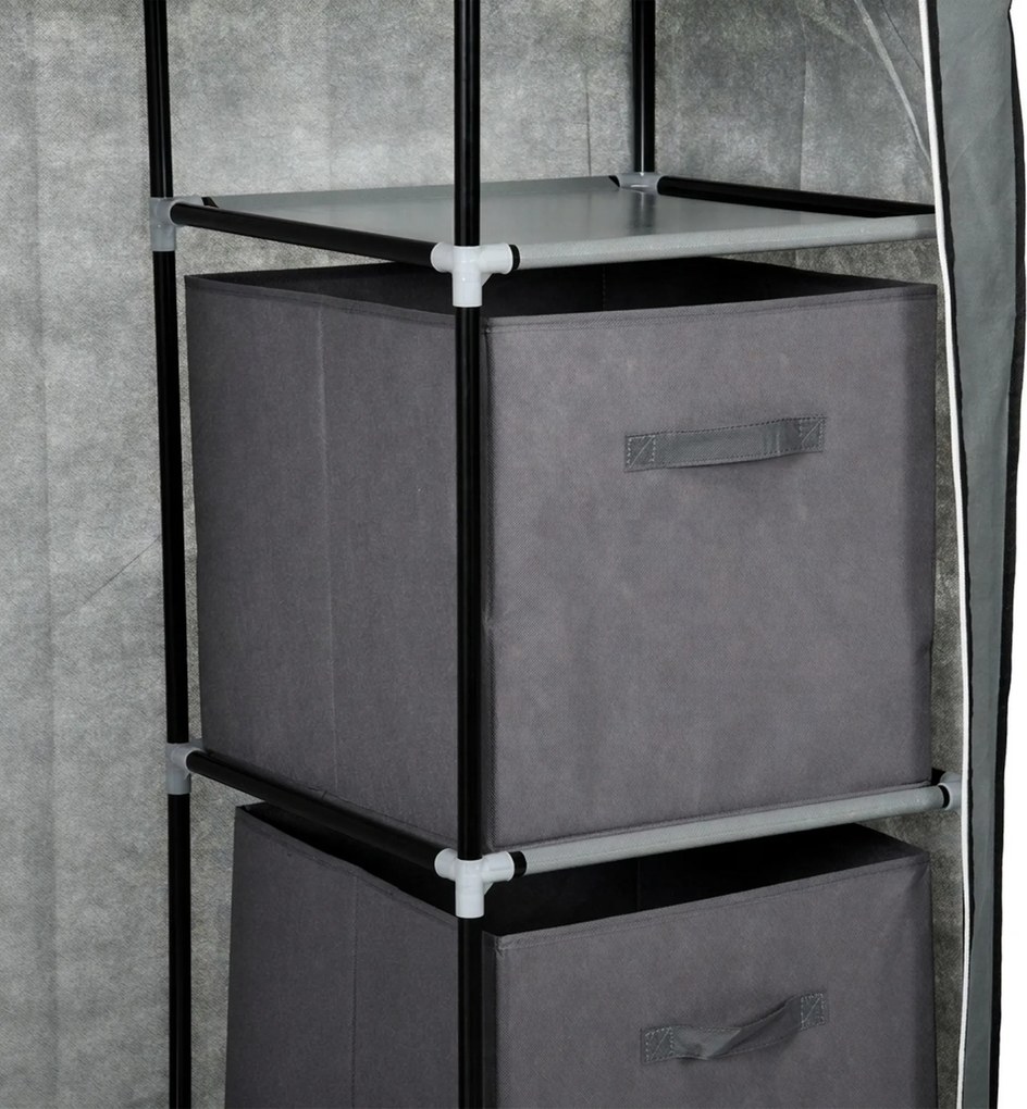 HOMCOM Szafa z tkaniny Szafa do przechowywania ubrań składana, 1 drążek na ubrania, 6 półek, 102 x 42,5 x 162,5 cm, Szary