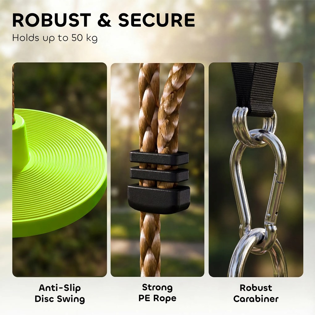 AIYAPLAY Ninja Line Zestaw Slackline dla Dzieci z Huśtawką, Platformami, Zestaw do Zabawy na Zewnątrz dla Dzieci w Wieku 3-8 Lat Zielony | Aosom PL