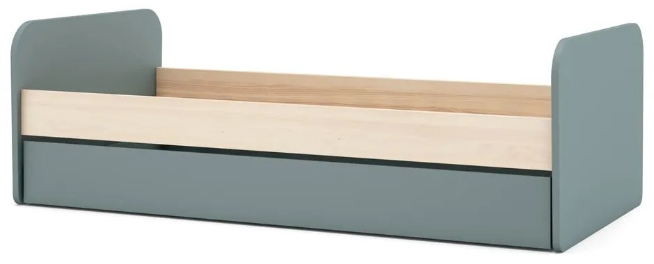 Łóżko dziecięce w dekorze sosny z wysuwanym łóżkiem ze schowkiem ze stelażem 90x200 cm w naturalnym kolorze/szarozielone Esteban – Marckeric