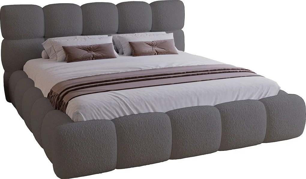 Łóżko tapicerowane z pojemnikiem 180x200 cm Lucca - stelaż, boucle - szary (Lambi 12)