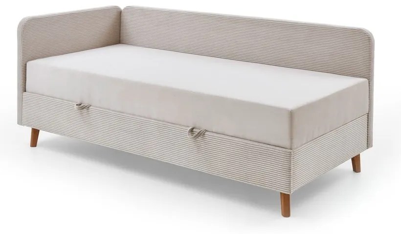 Beżowe tapicerowane łóżko jednoosobowe ze schowkiem 90x200 cm Cabana – Meise Möbel
