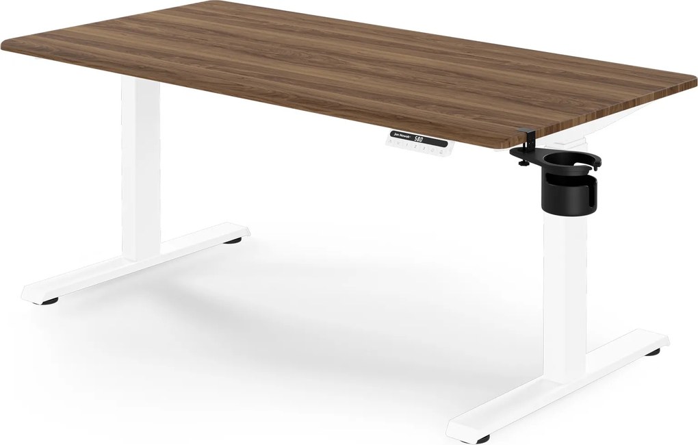 Biurko elektryczne z regulacją wysokości ergonomiczne białe/orzech,1400x700 mm: ARIA