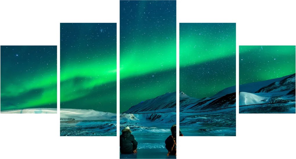 Obraz ludzi w pobliżu zorzy polarnej (125x70 cm)