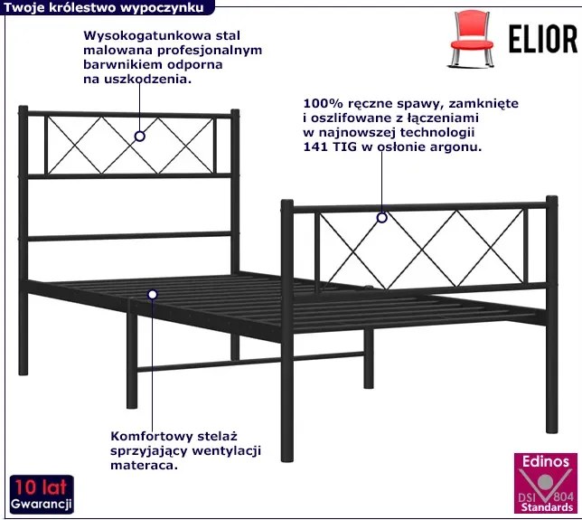 Czarne metalowe łóżko loftowe 90x200 cm W6-P20