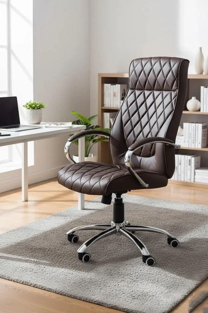 Pikowany brązowy fotel obrotowy S7-R08