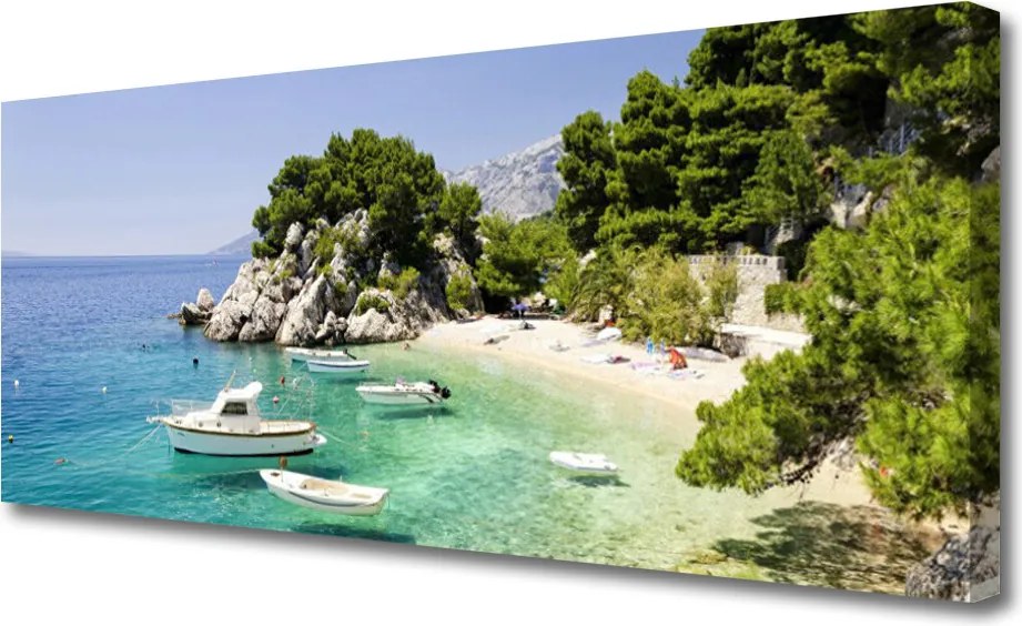 Obraz canvas Skaliste Wybrzeże z Łodziami