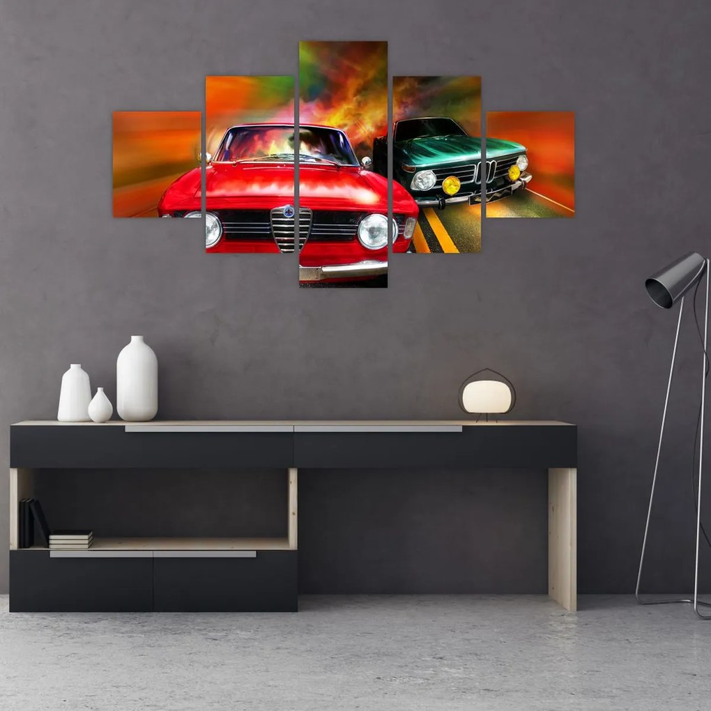 Obraz - Retro samochody wyścigowe (125x70 cm)