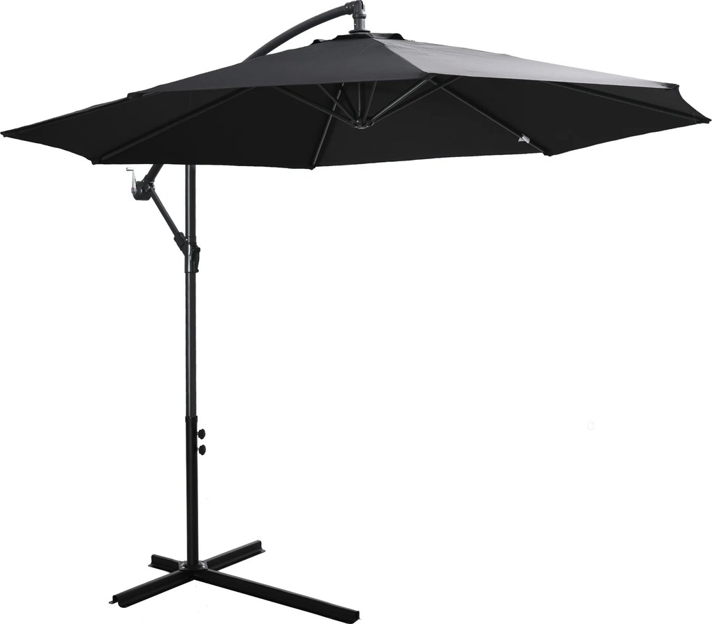 Outsunny Parasol na Wysięgniku z Korbką Ręczną Czarny Odpinany | Aosom PL