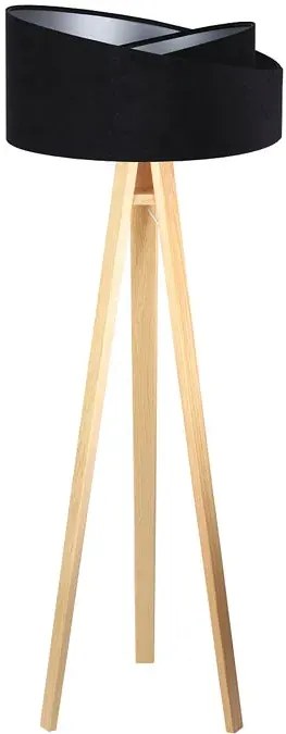Czarno-sosnowa asymetryczna lampa stojąca trójnóg K4-L70