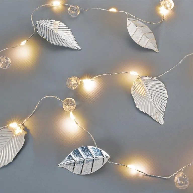 Oświetlenie perełki i srebrne listki, 20 diod LED, ciepła bi