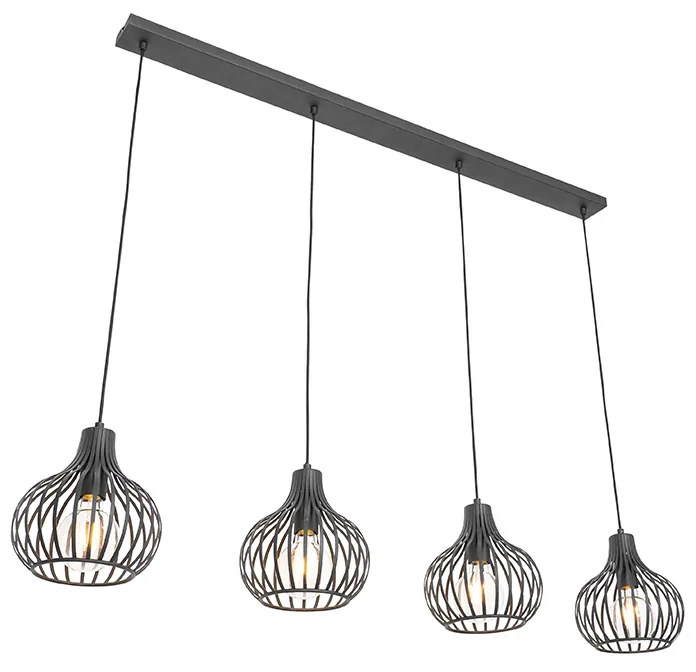 Nowoczesna lampa wisząca czarna 4-światłowa - Saffira Nowoczesny Oswietlenie wewnetrzne