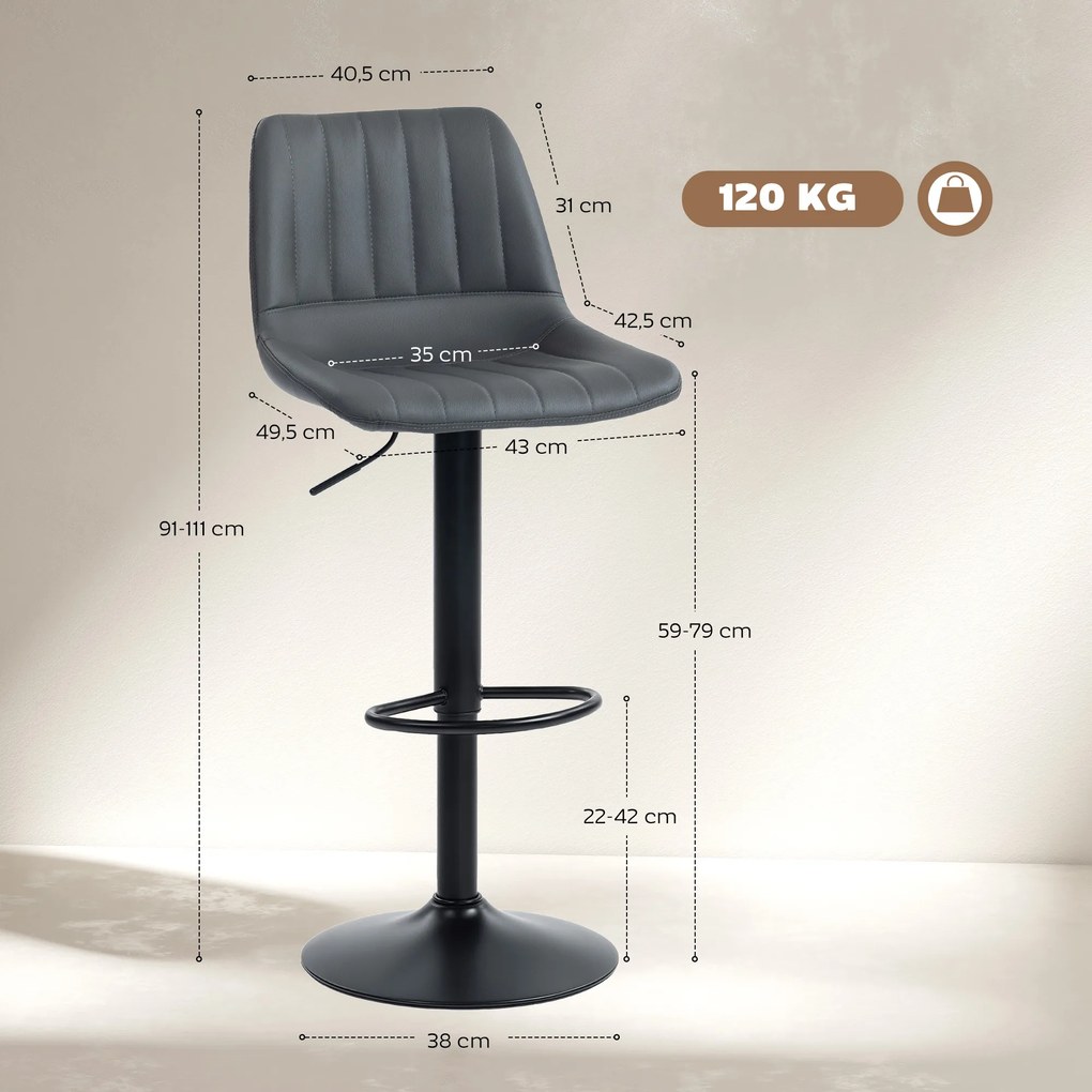 HOMCOM Zestaw 2 hokerów w stylu retro, z podnóżkiem, regulowane, 43 cm x49,5 cm x 111 cm