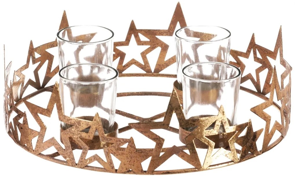 Świecznik adwentowy Gwiazdy, złoty, metal, śr. 25 cm