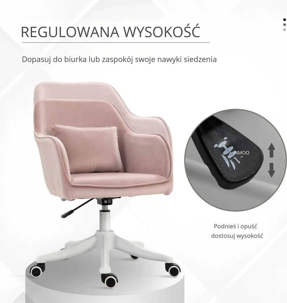 Vinsetto Fotel biurowy obrotowy z masażem funkcja wibracji aksamit różowy nowoczesny design | Aosom PL