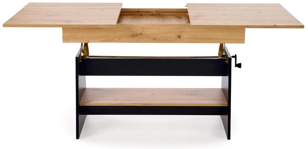 Rozkładany ławo-stół, podnoszony, dąb artisan/czarny 120-160/70/61-72 ERIKA
