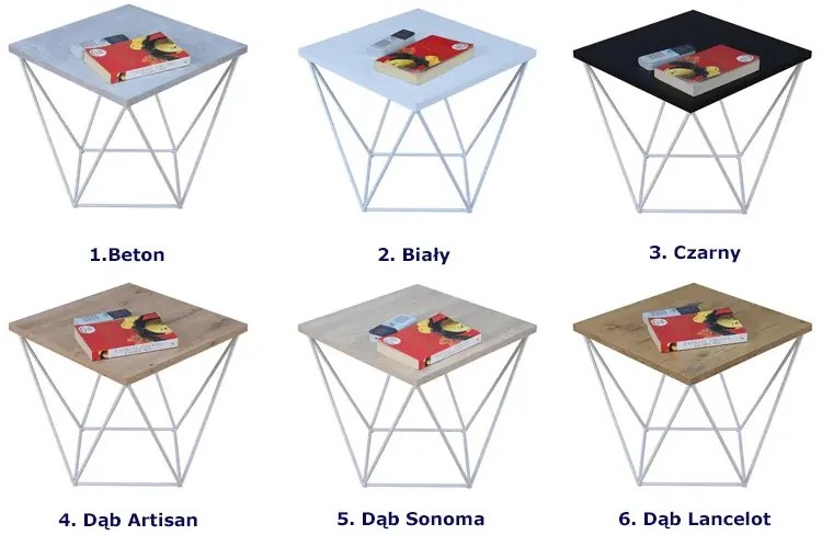 Minimalistyczny stolik druciany dąb sonoma + biały K3-C28