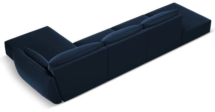 Ciemnoniebieski aksamitny narożnik (prawostronny/z szezlongiem) Vanda – Mazzini Sofas