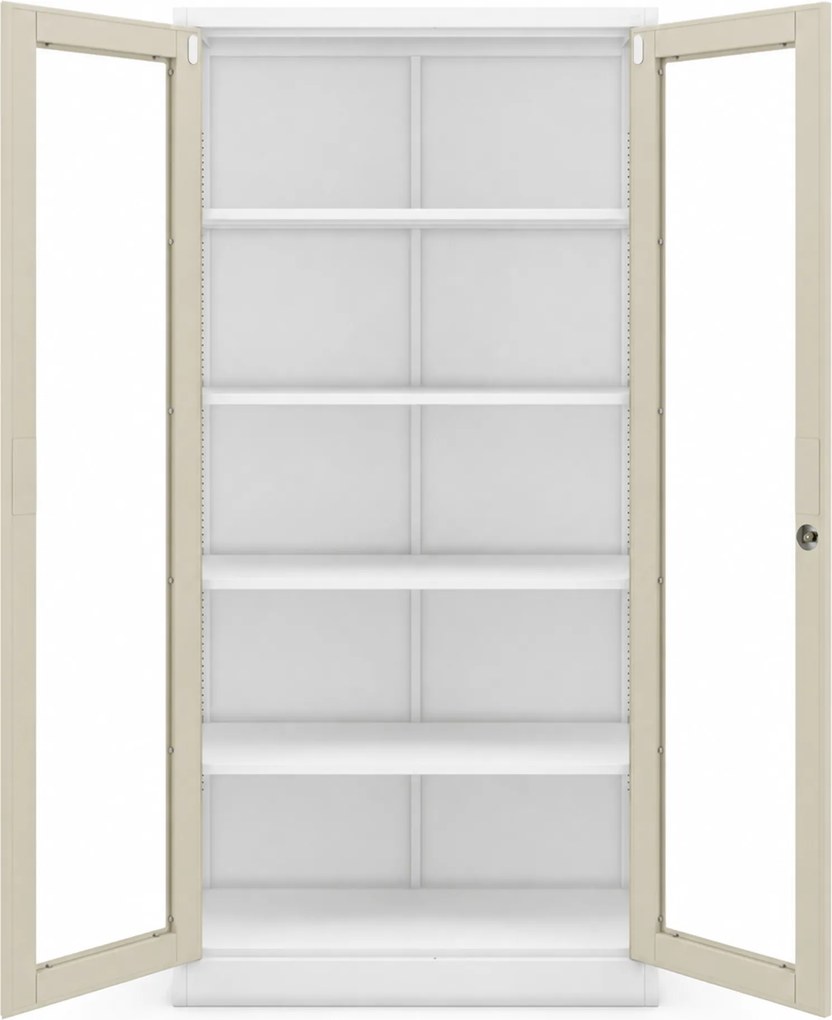 Witryna przeszklona metalowa wysoka z zamkiem biała/dąb sonoma, 900x1850x400 mm: AMELIA Eco Design