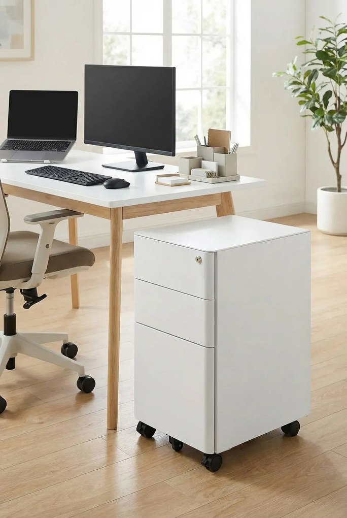 Jasnoszary kontenerek pod biurko na klucz 3x R0-B28