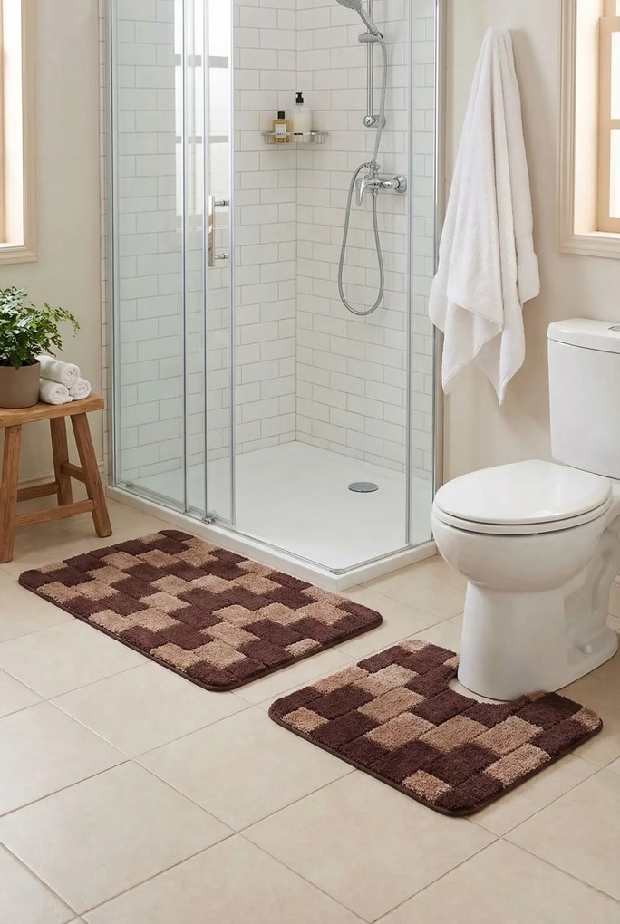 Brązowy dywanik pod prysznic i toaletę K2-G32