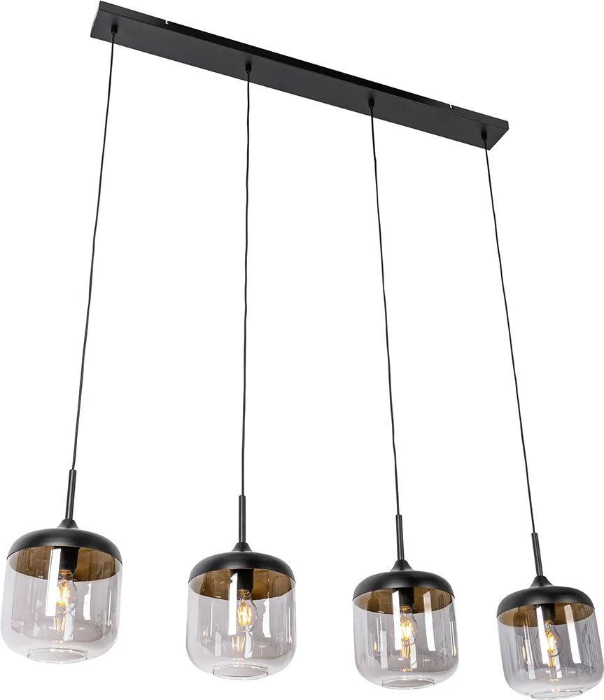 Designerska lampa wisząca czarna ze złotem i dymionym szkłem 4-punktowa - Kyan