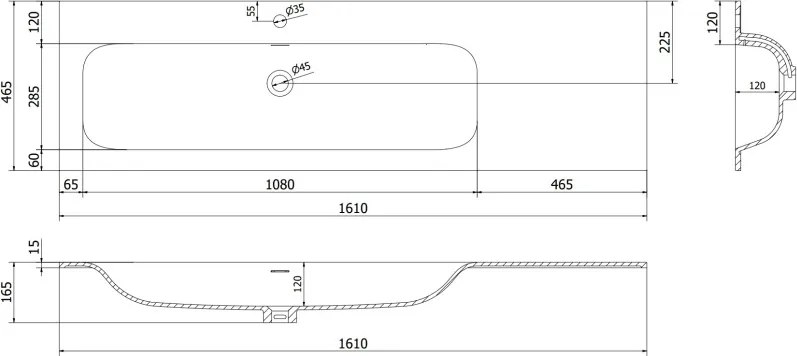 Mexen Vela umywalka wpuszczana w blat lewa 161 x 46,5 cm, czarna mat - 25231671L
