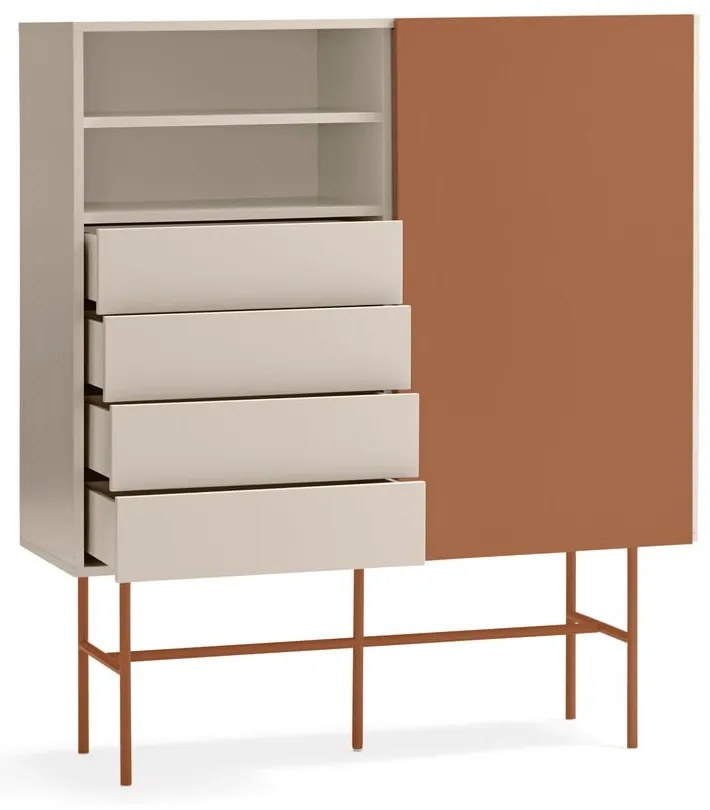 Ceglasto-beżowa wysoka komoda z drzwiami przesuwnymi 120x140 cm Nube – Teulat