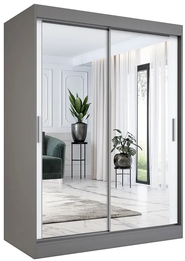 Szafa przesuwna z lustrem 150 cm antracyt + biały - Kukkin 4X