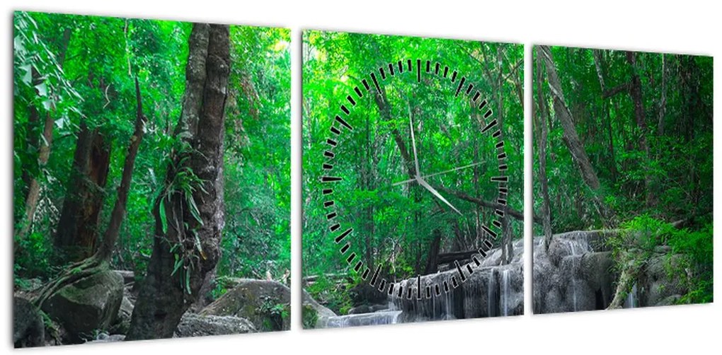 Obraz - Wodospad Erawan, Kanchanaburi, Tajlandia (z zegarem) (90x30 cm)