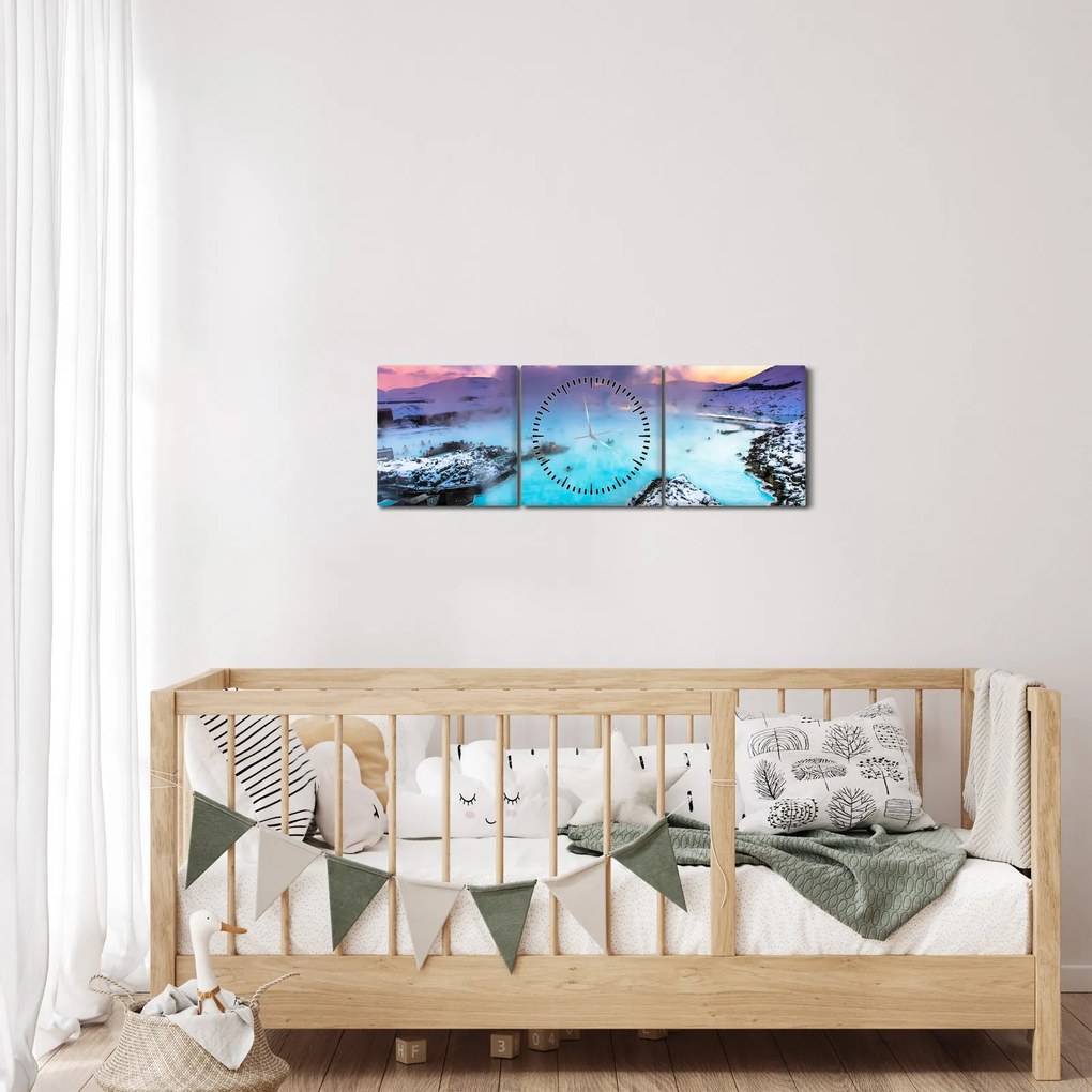 Obraz - Błękitna laguna na Islandii (z zegarem) (90x30 cm)