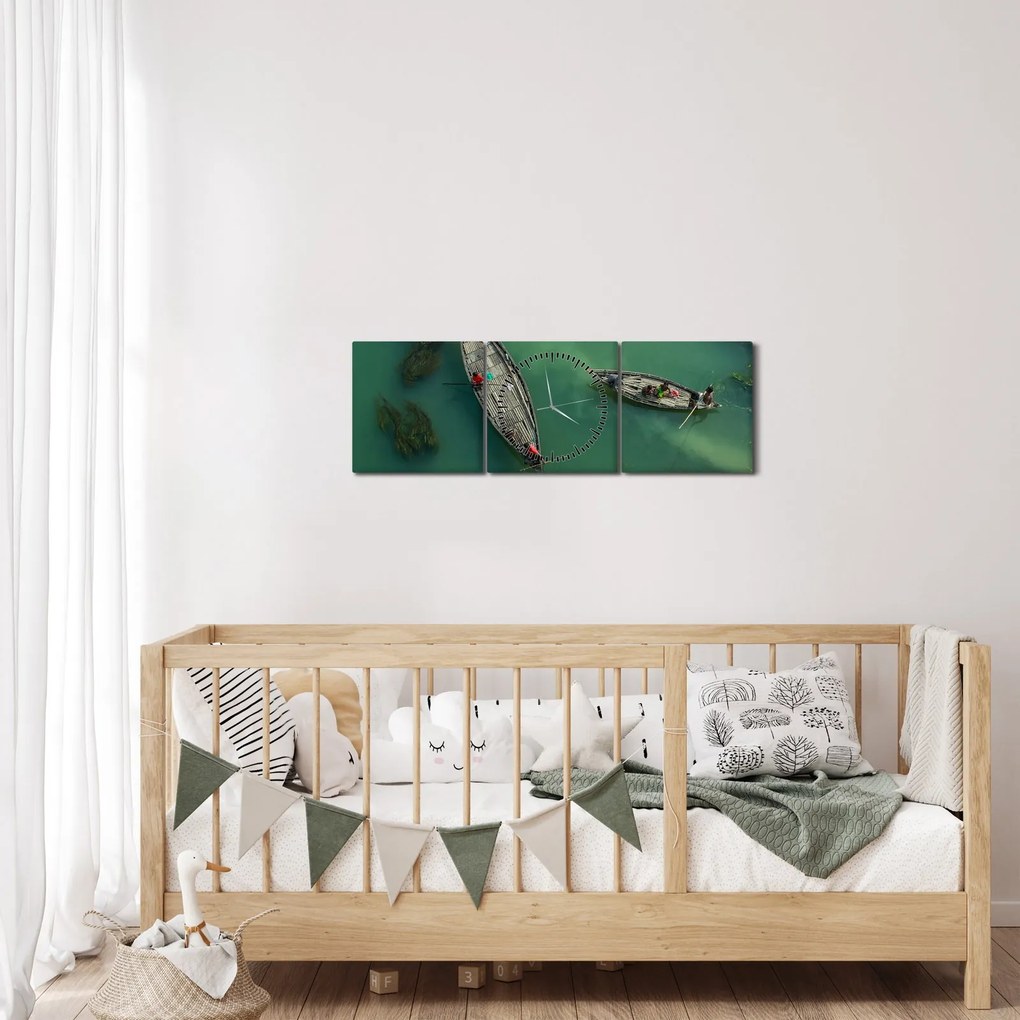 Obraz - Rybacy na rzece (z zegarem) (90x30 cm)
