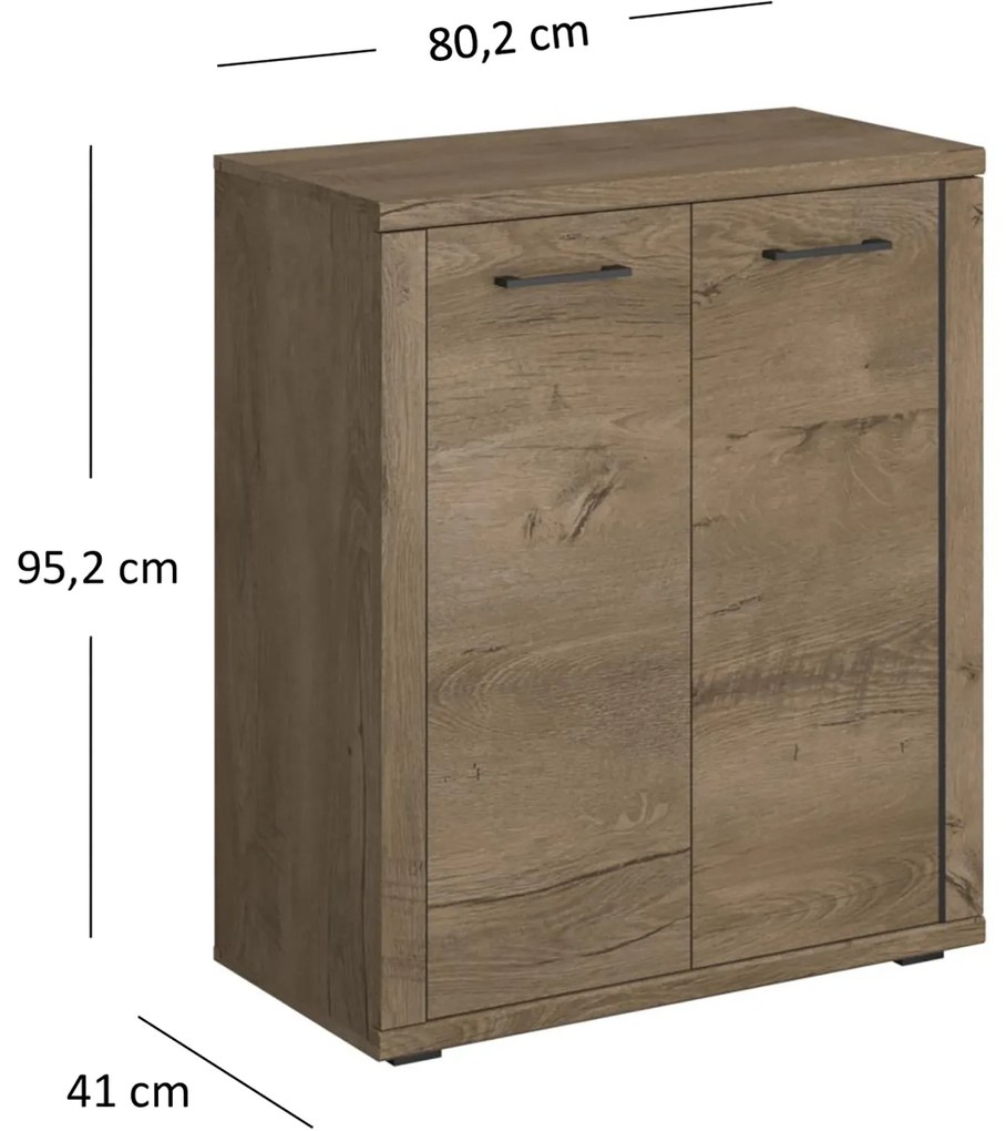 Komoda Dwudrzwiowa do Salonu VORTE 80 cm Dąb Lefkas Nowoczesna