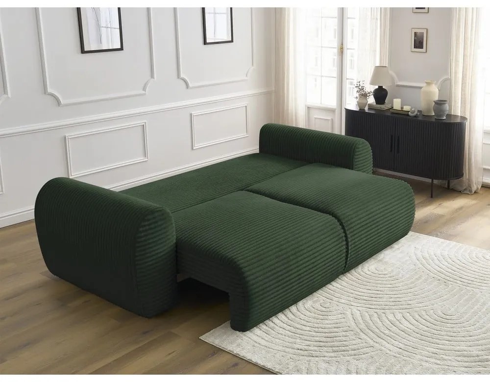 Ciemnozielona sztruksowa rozkładana sofa 257 cm Lucien – Bobochic Paris