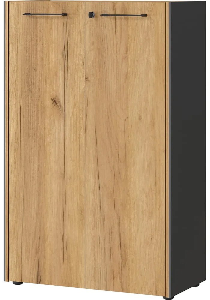 Antracytowo-naturalna szafka w dekorze dębu z zamkiem 75x120x40 cm Podium – Germania