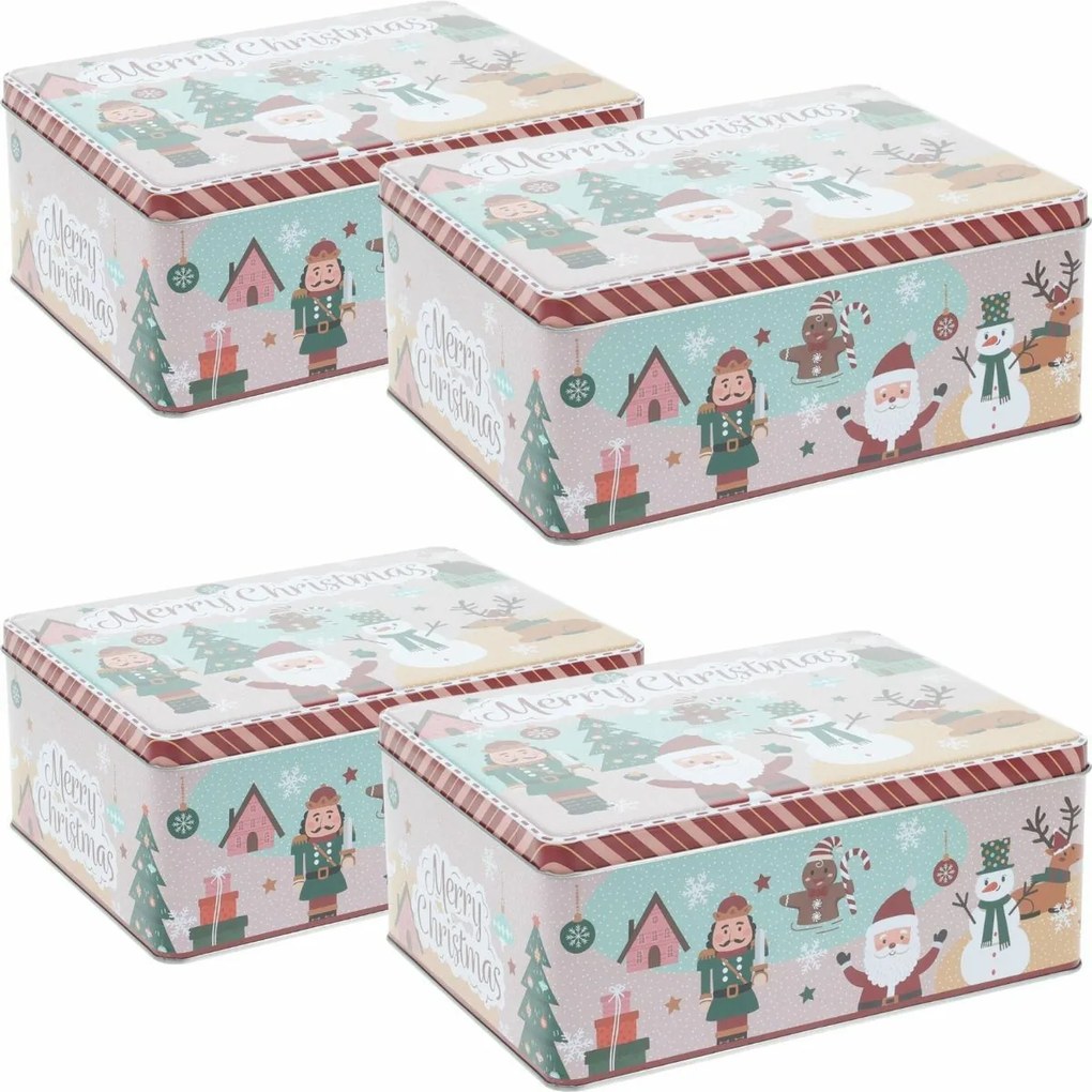 Zestaw 4 blaszanych pudełek świątecznych Holly Jolly, 22 × 16 × 9,1 cm, L