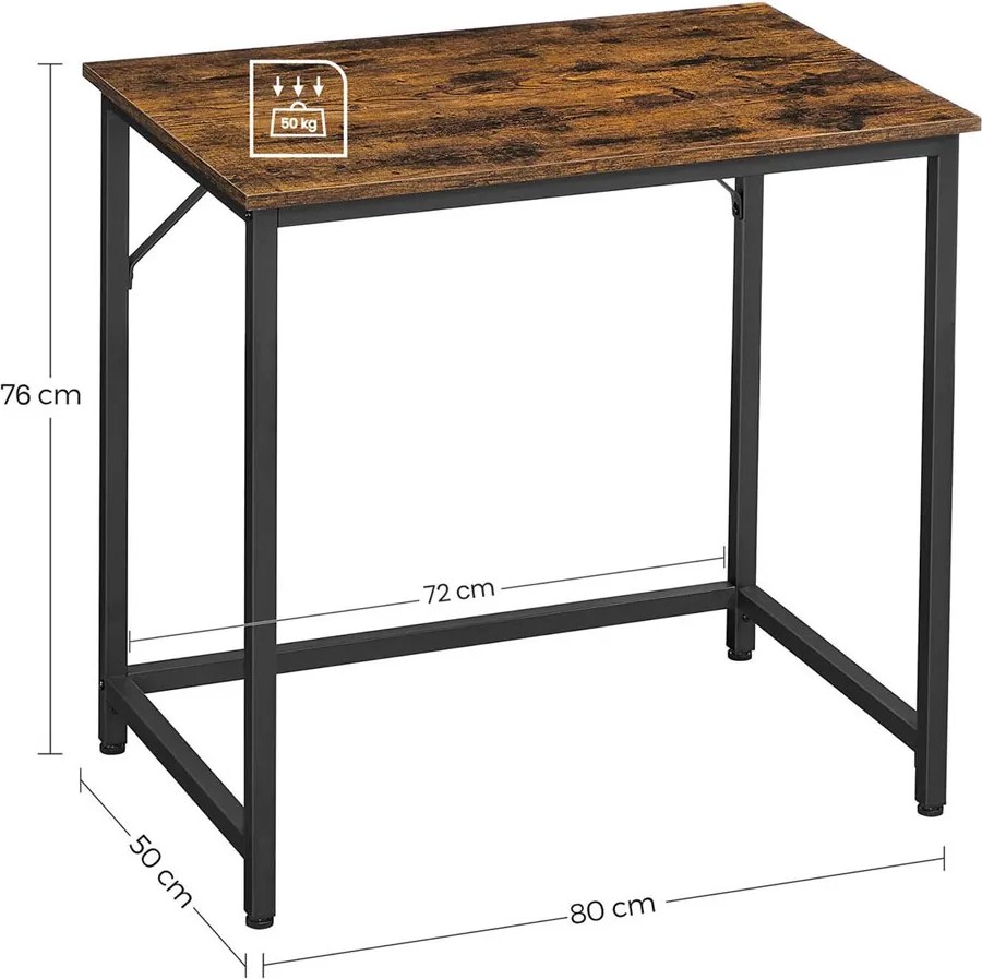 Biurko URBAN w stylu industrialnym, 80x50x75 cm, brązowy/czarny Vasagle