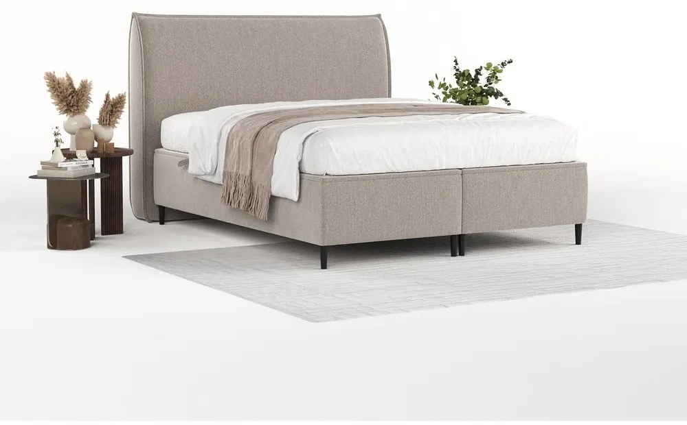 Szarobeżowe tapicerowane łóżko dwuosobowe ze schowkiem 160x200 cm Draco – Maison de Rêve