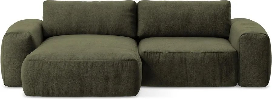 Zielony rozkładany narożnik z tkaniny szenilowej (lewostronny/z szezlongiem) Kuki – Makamii