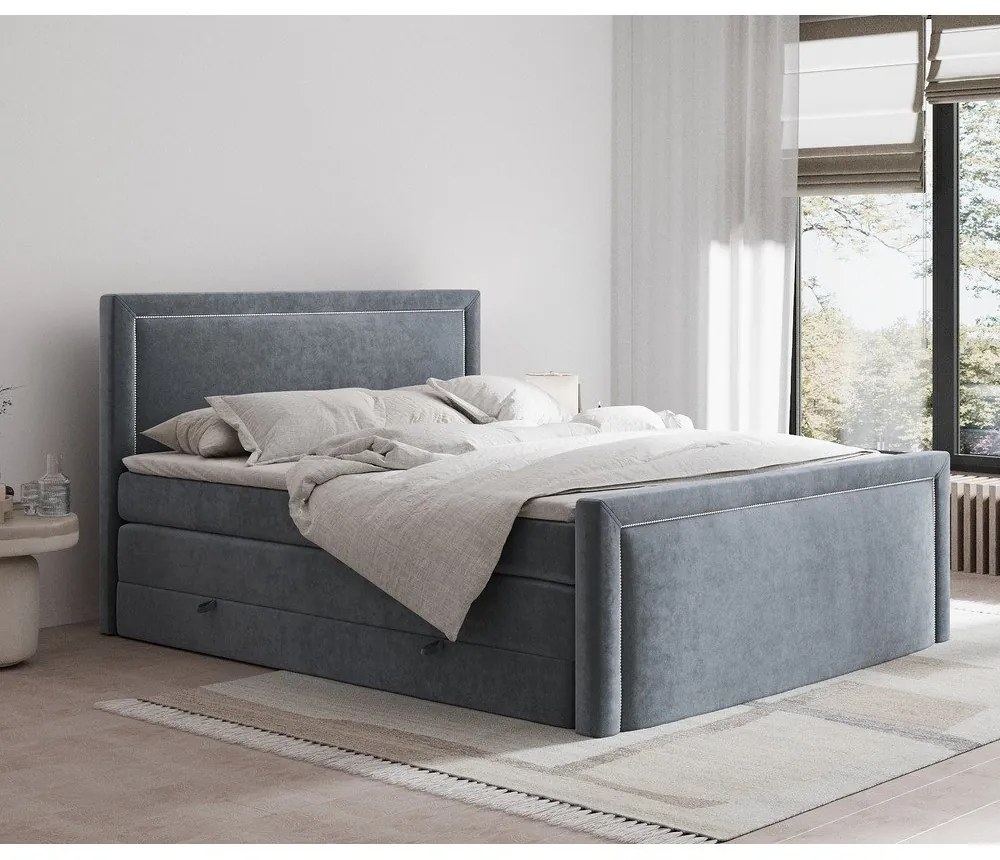 Ciemnoszare łóżko kontynentalne ze schowkiem 200x200 cm Lavenda – Maison de Rêve