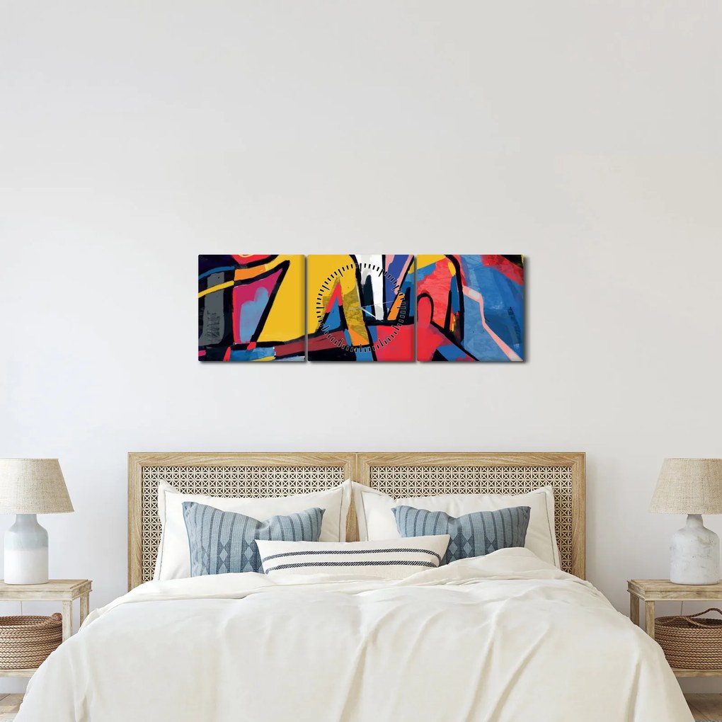Obraz - Abstrakcja mężczyzn (z zegarem) (90x30 cm)