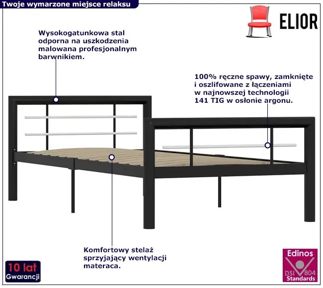 Czarne metalowe łóżko z zagłówkiem 100 x 200 cm - Hegrix