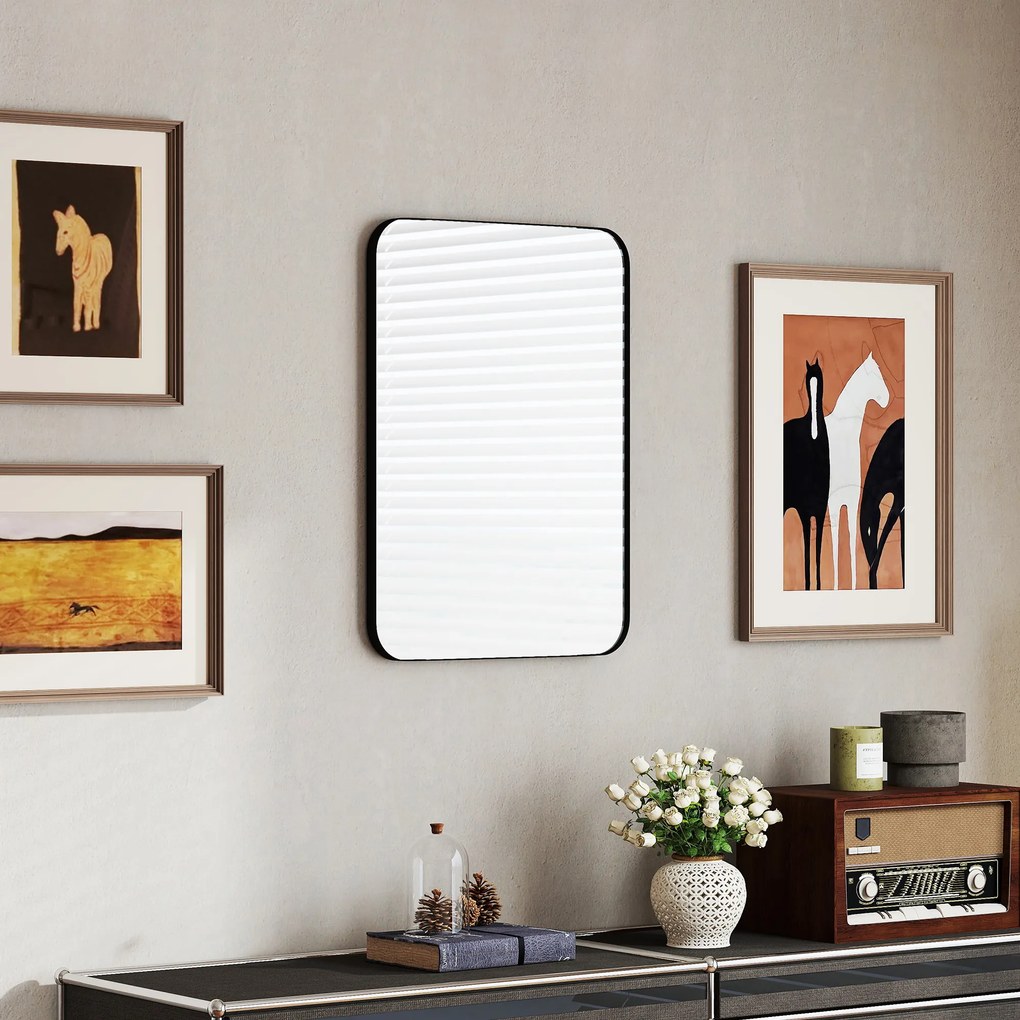 HOMCOM lustro łazienkowe lustro ścienne folia antyrozbiciowa metalowa rama łazienka 50 x 70 cm czarny
