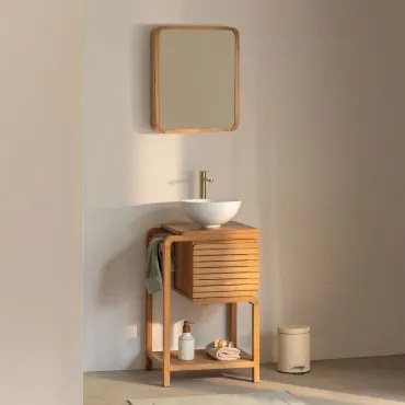 Zestaw Mebli Łazienkowych Bradley Z Drewna Tekowego Okrągły Biały Ceramiczny Ø30 Cm Calgari - Sklum