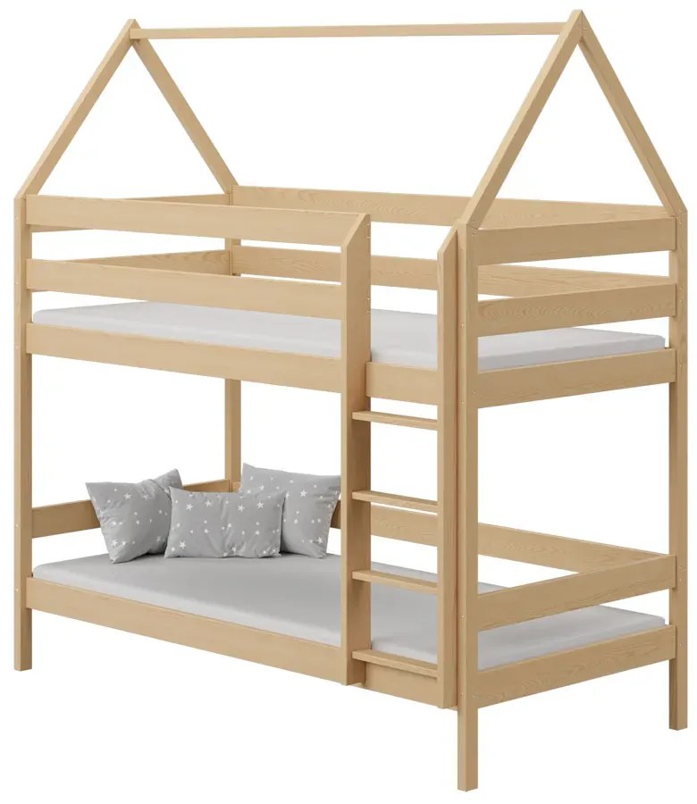 Skandynawskie łóżko piętrowe domek z naturalnego drewna, sosna - Delisa 3X 180x90 cm