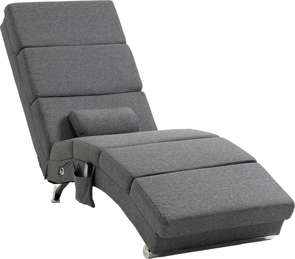 HOMCOM Fotel masujący z funkcją relaksu, leżak z 8 punktami wibracyjnymi, 5 trybów, wymiary 56 x 168 x 84 cm, Ciemnoszary
